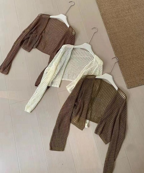 セール】軽やかなショート丈メッシュカーディガン（カーディガン