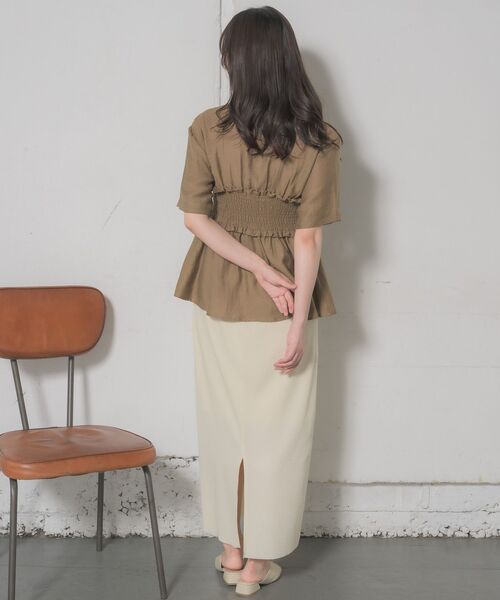 RETRO GIRL（レトロガール）の「ギャザードッキング半袖SH（シャツ/ブラウス・レディース・オフホワイト/ブルー/ブラウン・FREE）」の21枚目の写真