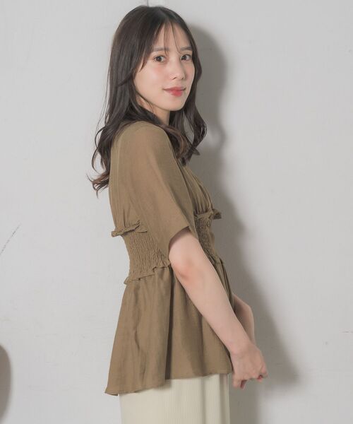 RETRO GIRL（レトロガール）の「ギャザードッキング半袖SH（シャツ/ブラウス・レディース・オフホワイト/ブルー/ブラウン・FREE）」の19枚目の写真