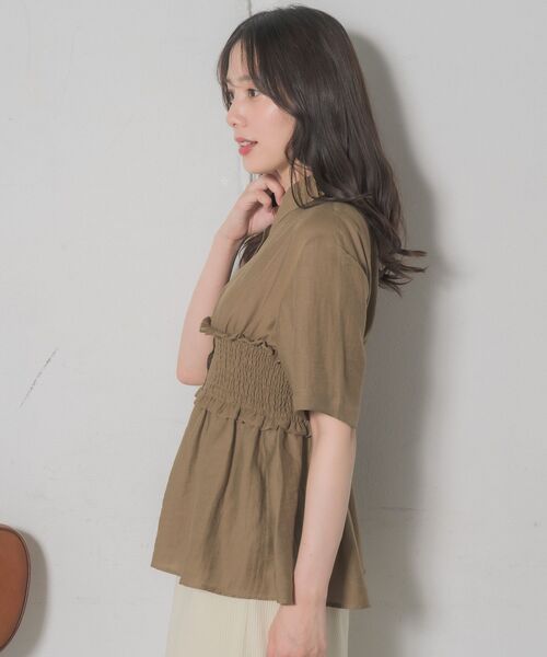 RETRO GIRL（レトロガール）の「ギャザードッキング半袖SH（シャツ/ブラウス・レディース・オフホワイト/ブルー/ブラウン・FREE）」の18枚目の写真