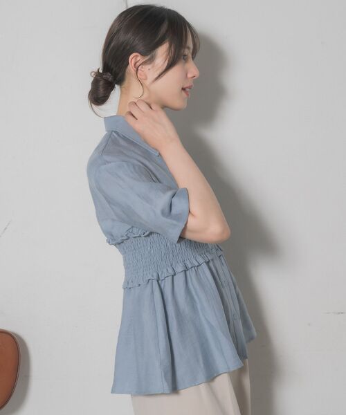 RETRO GIRL（レトロガール）の「ギャザードッキング半袖SH（シャツ/ブラウス・レディース・オフホワイト/ブルー/ブラウン・FREE）」の11枚目の写真