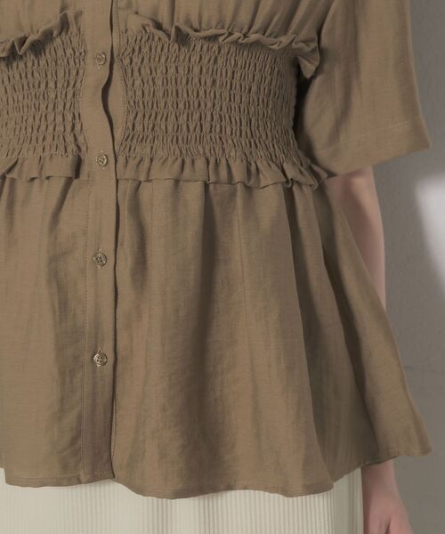 RETRO GIRL（レトロガール）の「ギャザードッキング半袖SH（シャツ/ブラウス・レディース・オフホワイト/ブルー/ブラウン・FREE）」の5枚目の写真