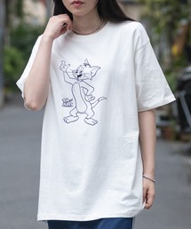 【40I】〔Tom & Jerry/トム & ジェリー〕イラストプリント ビックシルエット クルーネック半袖Tシャツ