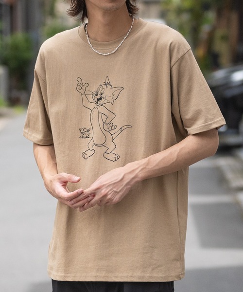 Tom＆Jerry（トムアンドジェリー）の「【40I】〔Tom & Jerry/トム & ジェリー〕イラストプリント ビックシルエット クルーネック半袖Tシャツ（Tシャツ/カットソー・メンズ・グレー系1/ベージュ系/ベージュ系2/ライトグリーン系1/パープル系1/グレー系/ベージュ系1/ライトグリーン系/パープル系/パープル系2/ライトグリーン系2/ホワイト系/ホワイト系1/ホワイト系2/グレー系2/ブラウン系/ブラウン系1/ブラウン系2・MEDIUM/LARGE/X-LARGE）」の11枚目の写真