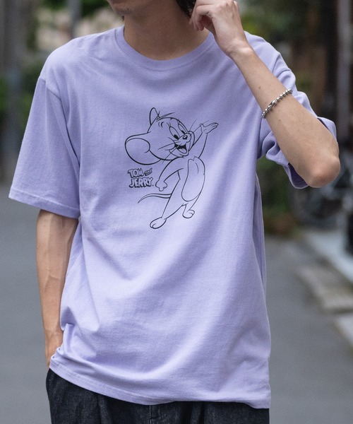 Tom＆Jerry（トムアンドジェリー）の「【40I】〔Tom & Jerry/トム & ジェリー〕イラストプリント ビックシルエット クルーネック半袖Tシャツ（Tシャツ/カットソー・メンズ・グレー系1/ベージュ系/ベージュ系2/ライトグリーン系1/パープル系1/グレー系/ベージュ系1/ライトグリーン系/パープル系/パープル系2/ライトグリーン系2/ホワイト系/ホワイト系1/ホワイト系2/グレー系2/ブラウン系/ブラウン系1/ブラウン系2・MEDIUM/LARGE/X-LARGE）」の18枚目の写真