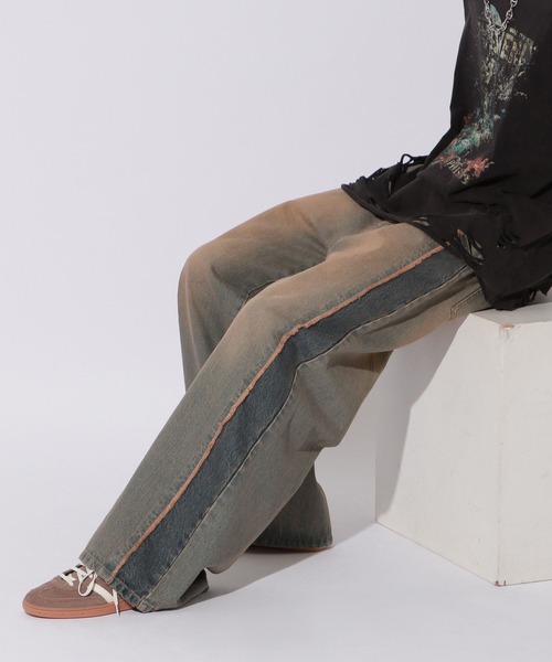 Anui（アニュイ）の「【UNISEX/3サイズ展開】ラインオーバーダイデニム（デニムパンツ・レディース・ブラック/ブルー・SMALL/MEDIUM/LARGE）」の3枚目の写真