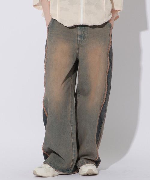 Anui（アニュイ）の「【UNISEX/3サイズ展開】ラインオーバーダイデニム（デニムパンツ・レディース・ブラック/ブルー・SMALL/MEDIUM/LARGE）」の4枚目の写真