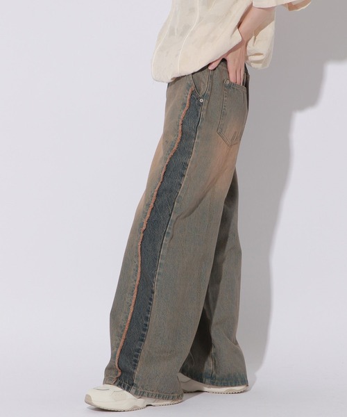 Anui（アニュイ）の「【UNISEX/3サイズ展開】ラインオーバーダイデニム（デニムパンツ・レディース・ブラック/ブルー・SMALL/MEDIUM/LARGE）」の5枚目の写真