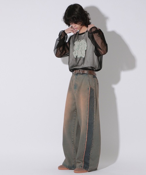 Anui（アニュイ）の「【UNISEX/3サイズ展開】ラインオーバーダイデニム（デニムパンツ・レディース・ブラック/ブルー・SMALL/MEDIUM/LARGE）」の12枚目の写真