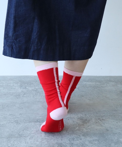 bulle de savon（ビュルデサボン）の「wool bicolor socks（ソックス/靴下・レディース・レッド/ホワイト/ブルー・FREE）」の3枚目の写真