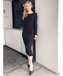 GYDA | ロングリブswitchingニットワンピース(ワンピース)