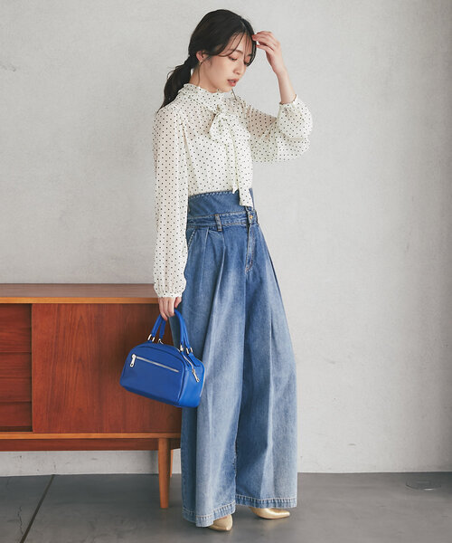 La boutique BonBon(ラブティックボンボン)の「【好感度UP】フロッキードットボウタイブラウス(シャツ/ブラウス・レディース・ブラック/オフホワイト・FREE)」の6枚目の写真