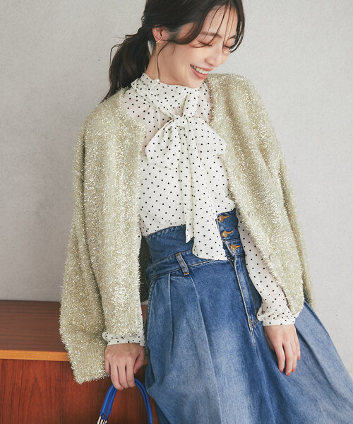La boutique BonBon(ラブティックボンボン)の「【好感度UP】フロッキードットボウタイブラウス(シャツ/ブラウス・レディース・ブラック/オフホワイト・FREE)」の8枚目の写真