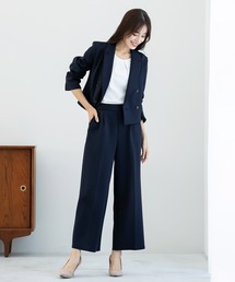 Emilyan | 無敵のダブルジャケットスーツ【洗濯機OK♪UVカット!全方位ストレッチ♪軽い着心地♪】ハイストレッチダンボールニット・ショート丈ダブルジャケット&ワイドパンツ(スーツセット)