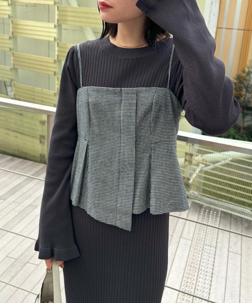 【セール】【SET】ビスチェセット裾ミニフリルリブニットワンピース（ワンピース）｜VIS（ビス）