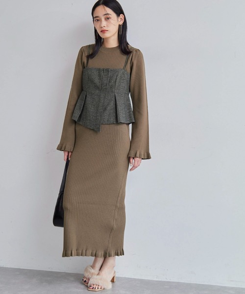 VIS（ビス）の「【SET】ビスチェセット裾ミニフリルリブニットワンピース（ワンピース・レディース・ベージュ/ブラウン/ブラック系その他・FREE）」の4枚目の写真