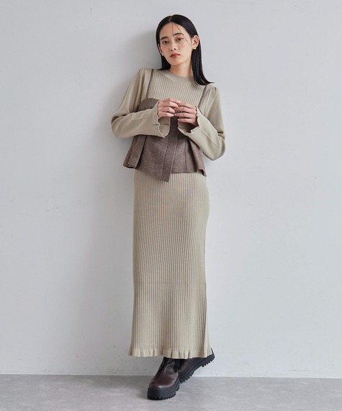 VIS（ビス）の「【SET】ビスチェセット裾ミニフリルリブニットワンピース（ワンピース・レディース・ベージュ/ブラウン/ブラック系その他・FREE）」の6枚目の写真