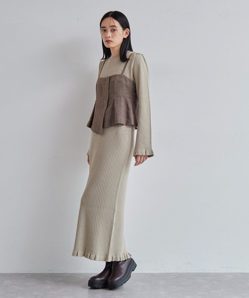 VIS（ビス）の「【SET】ビスチェセット裾ミニフリルリブニットワンピース（ワンピース・レディース・ベージュ/ブラウン/ブラック系その他・FREE）」の7枚目の写真