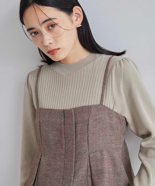 VIS（ビス）の「【SET】ビスチェセット裾ミニフリルリブニットワンピース（ワンピース・レディース・ベージュ/ブラウン/ブラック系その他・FREE）」の8枚目の写真