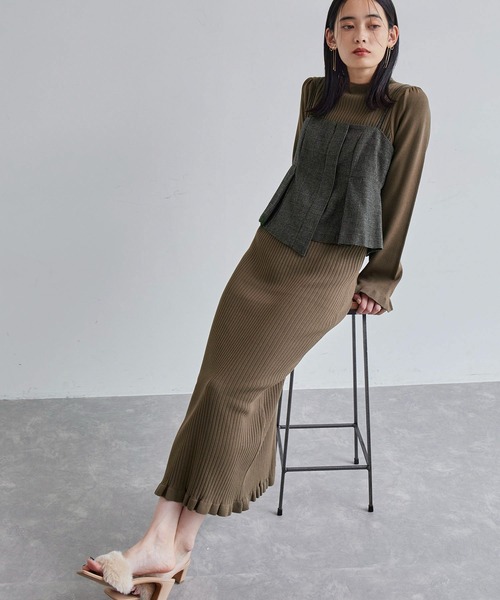 VIS（ビス）の「【SET】ビスチェセット裾ミニフリルリブニットワンピース（ワンピース・レディース・ベージュ/ブラウン/ブラック系その他・FREE）」の14枚目の写真