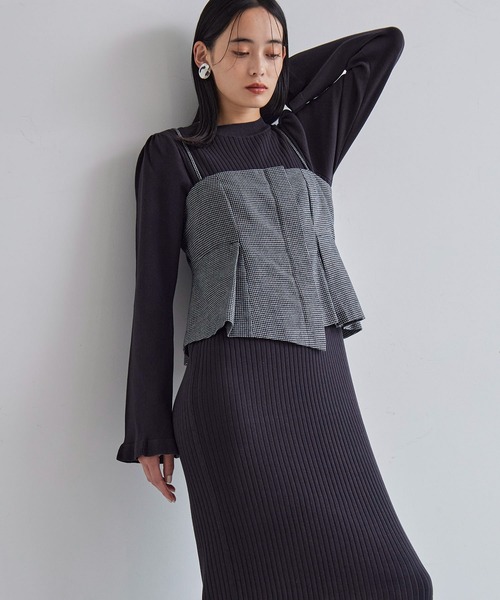 VIS（ビス）の「【SET】ビスチェセット裾ミニフリルリブニットワンピース（ワンピース・レディース・ベージュ/ブラウン/ブラック系その他・FREE）」の17枚目の写真