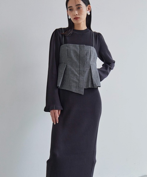 VIS（ビス）の「【SET】ビスチェセット裾ミニフリルリブニットワンピース（ワンピース・レディース・ベージュ/ブラウン/ブラック系その他・FREE）」の21枚目の写真