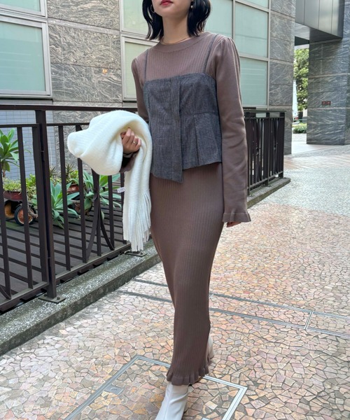 VIS（ビス）の「【SET】ビスチェセット裾ミニフリルリブニットワンピース（ワンピース・レディース・ベージュ/ブラウン/ブラック系その他・FREE）」の22枚目の写真