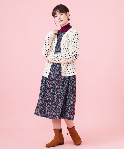 Jocomomola 2WAY フラワー ノースリーブ ワンピース レトロ M Rosa salmon フラワー総刺繍ノースリーブワンピース(ワンピース