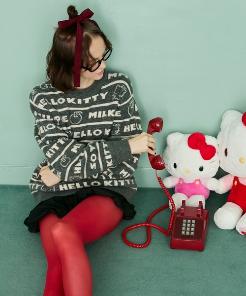 HELLO KITTY × forksy.】ロゴボーダー ジャガードニットプル