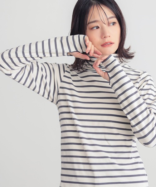 n'OrLABEL(ノアールレーベル)の「ボーダータートル起毛カットソー(Tシャツ/カットソー・レディース・ブラウン/アイボリー/ブラック・S~M/L~LL/3L)」の12枚目の写真