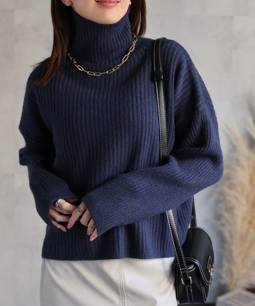 セール】アクリル混ベーシックハイネックトップス（ニット/セーター