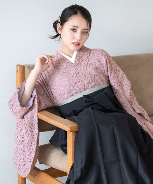 SOUBIEN（ソウビエン）の「レース生地が優美なレディース袴4点セット （着物・襦袢・下帯・袴）（着物・レディース・ネイビー系/グレー系その他/ブラック系3/ピンク系/ブラック系/ブラック系1/ブラック系2・M/S/SS/LL/L）」の7枚目の写真