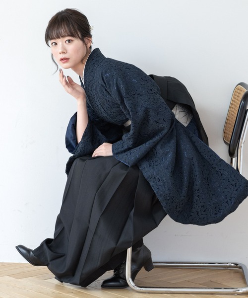 SOUBIEN（ソウビエン）の「レース生地が優美なレディース袴4点セット （着物・襦袢・下帯・袴）（着物・レディース・ネイビー系/グレー系その他/ブラック系3/ピンク系/ブラック系/ブラック系1/ブラック系2・M/S/SS/LL/L）」の10枚目の写真
