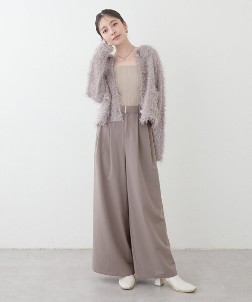 【セール】osonoゴールドバー付きタックワイドパンツ（その他パンツ）｜natural couture（ナチュラルクチュール）