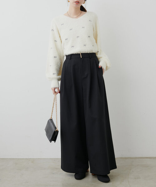 natural couture(ナチュラルクチュール)の「osonoゴールドバー付きタックワイドパンツ(その他パンツ・レディース・モカ/ブラック/グレイッシュベージュ・MEDIUM/LARGE)」の4枚目の写真