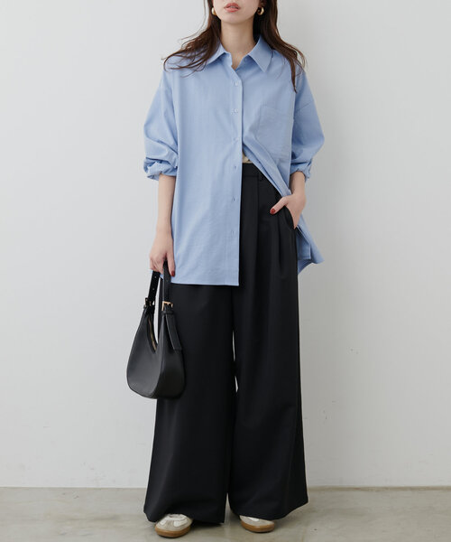 natural couture(ナチュラルクチュール)の「osonoゴールドバー付きタックワイドパンツ(その他パンツ・レディース・モカ/ブラック/グレイッシュベージュ・MEDIUM/LARGE)」の8枚目の写真