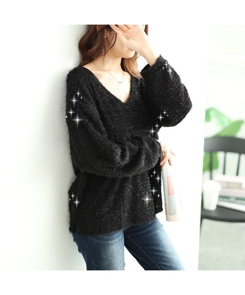 ラメシャギーVネックニット（ニット/セーター）｜GOLDJAPAN（ゴールドジャパン）