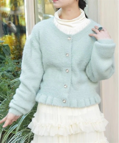 axes femme（アクシーズファム）の「ラメ混ソフトフェザーカーディガン（カーディガン/ボレロ・レディース・ホワイト/ミント/グレー・FREE）」の2枚目の写真