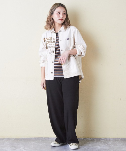 CUBE SUGAR（キューブシュガー）の「ショートスラブフライスボーダータンクトップ（タンクトップ・レディース・カーキ/ベージュ/ブラック/ネイビー系/オレンジ系その他/ブラック系その他・M）」の22枚目の写真