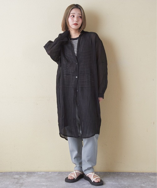 CUBE SUGAR（キューブシュガー）の「ショートスラブフライスボーダータンクトップ（タンクトップ・レディース・カーキ/ベージュ/ブラック/ネイビー系/オレンジ系その他/ブラック系その他・M）」の7枚目の写真