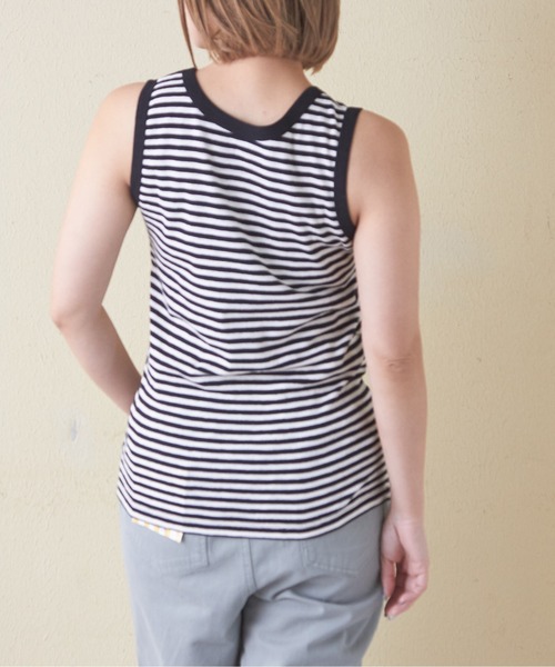 CUBE SUGAR（キューブシュガー）の「ショートスラブフライスボーダータンクトップ（タンクトップ・レディース・カーキ/ベージュ/ブラック/ネイビー系/オレンジ系その他/ブラック系その他・M）」の10枚目の写真