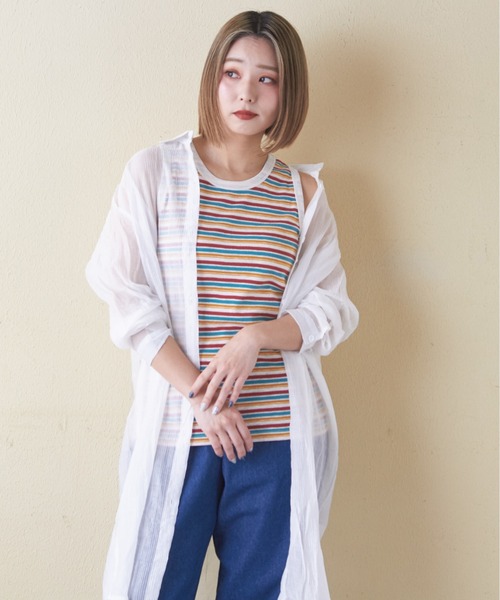 CUBE SUGAR（キューブシュガー）の「ショートスラブフライスボーダータンクトップ（タンクトップ・レディース・カーキ/ベージュ/ブラック/ネイビー系/オレンジ系その他/ブラック系その他・M）」の20枚目の写真