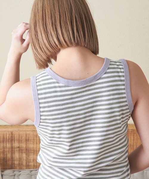 CUBE SUGAR（キューブシュガー）の「ショートスラブフライスボーダータンクトップ（タンクトップ・レディース・カーキ/ベージュ/ブラック/ネイビー系/オレンジ系その他/ブラック系その他・M）」の16枚目の写真