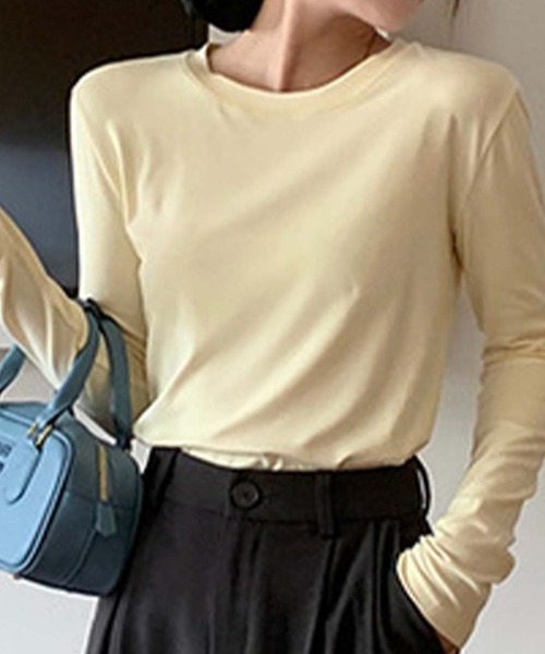 Jasmine Grandiflorum(ジャスミングランディフローラム)の「【Jasmine】長袖Tシャツインナートップス(Tシャツ/カットソー・レディース・ブラック/ダークグレー/イエロー/ホワイト/ライトグレー/ライトグリーン/ピンク・FREE)」の6枚目の写真