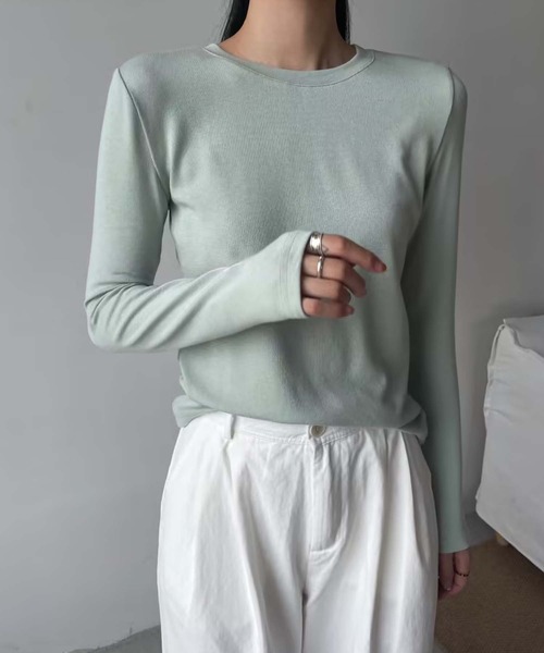 Jasmine Grandiflorum(ジャスミングランディフローラム)の「【Jasmine】長袖Tシャツインナートップス(Tシャツ/カットソー・レディース・ブラック/ダークグレー/イエロー/ホワイト/ライトグレー/ライトグリーン/ピンク・FREE)」の16枚目の写真
