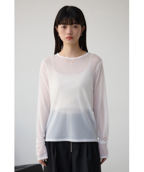 AZUL by moussy(アズールバイマウジー)の「バックスリットシアーロングトップス(Tシャツ/カットソー・レディース・ピンク/ライトグレー/アイボリー/ブラック・FREE)」の20枚目の写真