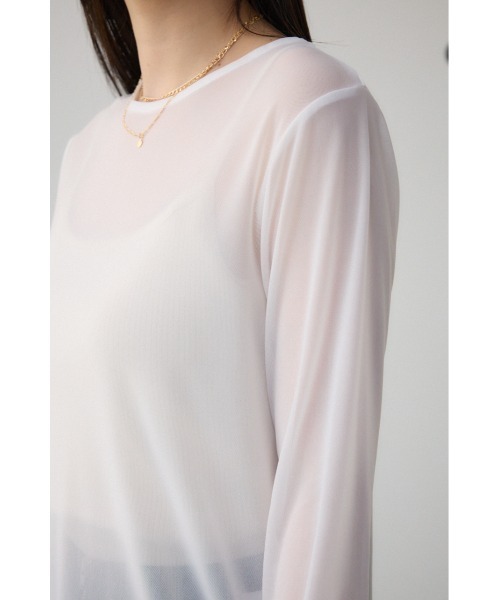 AZUL by moussy(アズールバイマウジー)の「バックスリットシアーロングトップス(Tシャツ/カットソー・レディース・ピンク/ライトグレー/アイボリー/ブラック・FREE)」の12枚目の写真