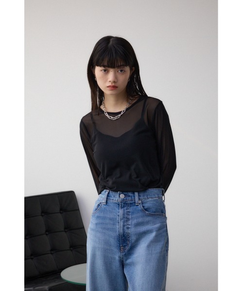 AZUL by moussy(アズールバイマウジー)の「バックスリットシアーロングトップス(Tシャツ/カットソー・レディース・ピンク/ライトグレー/アイボリー/ブラック・FREE)」の17枚目の写真