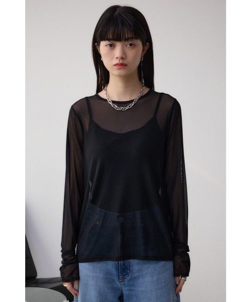 AZUL by moussy(アズールバイマウジー)の「バックスリットシアーロングトップス(Tシャツ/カットソー・レディース・ピンク/ライトグレー/アイボリー/ブラック・FREE)」の7枚目の写真