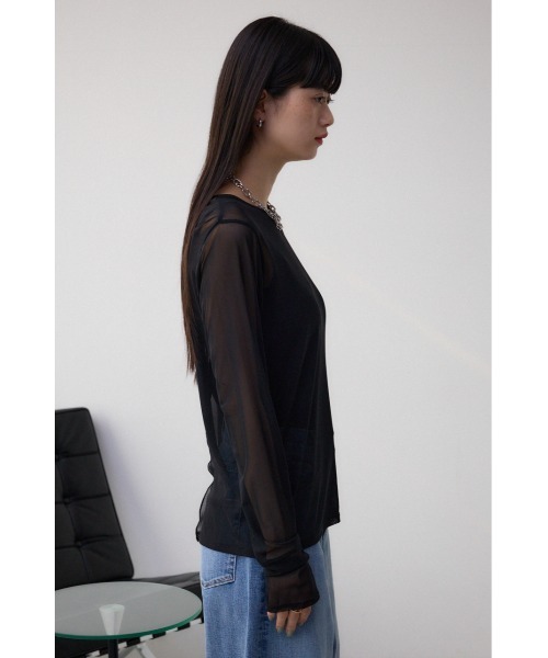 AZUL by moussy(アズールバイマウジー)の「バックスリットシアーロングトップス(Tシャツ/カットソー・レディース・ピンク/ライトグレー/アイボリー/ブラック・FREE)」の8枚目の写真